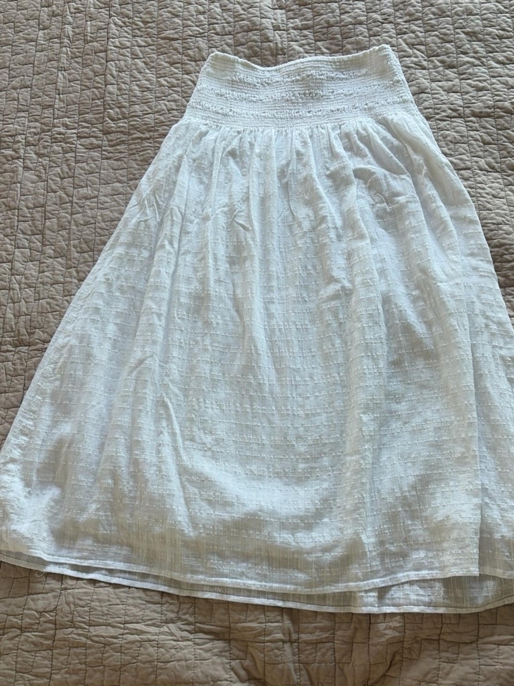 American Eagle Outfitters White Smocked Waist Textured Midi Skirt